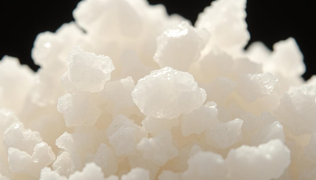 A closeup, high-resolution image of hydrated lime particles in various stages of dissolution, with a smooth, glossy texture and a slightly translucent appearance. The particles are illuminated from the side, casting subtle shadows and highlights that accentuate their intricate crystalline structure. The background is slightly blurred, giving the image a sense of depth and focus on the subject. The overall mood is one of scientific curiosity and attention to detail, showcasing the unique properties and visual characteristics of hydrated lime. A closeup, high-resolution image of hydrated lime particles in various stages of dissolution, with a smooth, glossy texture and a slightly translucent appearance. The particles are illuminated from the side, casting subtle shadows and highlights that accentuate their intricate crystalline structure. The background is slightly blurred, giving the image a sense of depth and focus on the subject. The overall mood is one of scientific curiosity and attention to detail, showcasing the unique properties and visual characteristics of hydrated lime.