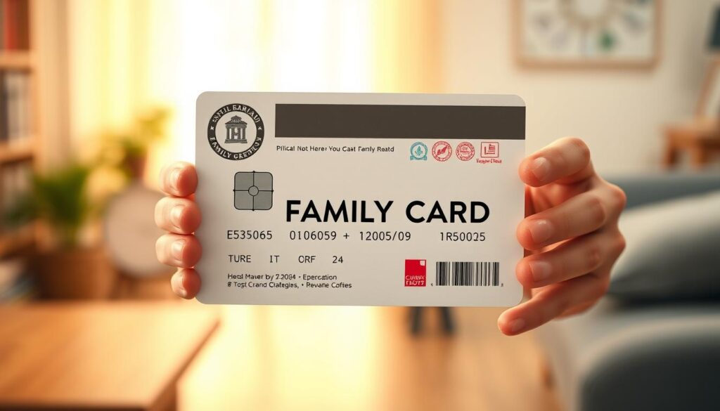 A detailed illustration of a Large Family Card against a blurred background. The card is prominently displayed in the foreground, showcasing its design with clean lines, official stamps, and an eye-catching logo. The card is held in the hands of a family member, conveying the personal connection and benefits of the program. The background is softly blurred, suggesting a domestic or administrative setting, emphasizing the focus on the card itself. The lighting is warm and natural, creating a welcoming and informative atmosphere. The composition is balanced and visually appealing, guiding the viewer's attention to the central subject. A detailed illustration of a Large Family Card against a blurred background. The card is prominently displayed in the foreground, showcasing its design with clean lines, official stamps, and an eye-catching logo. The card is held in the hands of a family member, conveying the personal connection and benefits of the program. The background is softly blurred, suggesting a domestic or administrative setting, emphasizing the focus on the card itself. The lighting is warm and natural, creating a welcoming and informative atmosphere. The composition is balanced and visually appealing, guiding the viewer's attention to the central subject.