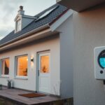 Dom jednorodzinny z widocznymi urządzeniami elektrycznymi i licznikiem energii
