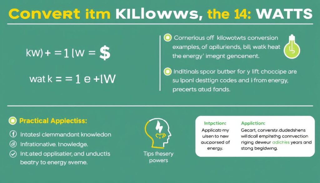 Infografika podsumowująca przeliczanie 1 kW ile to wat i najważniejsze zastosowania tej wiedzy