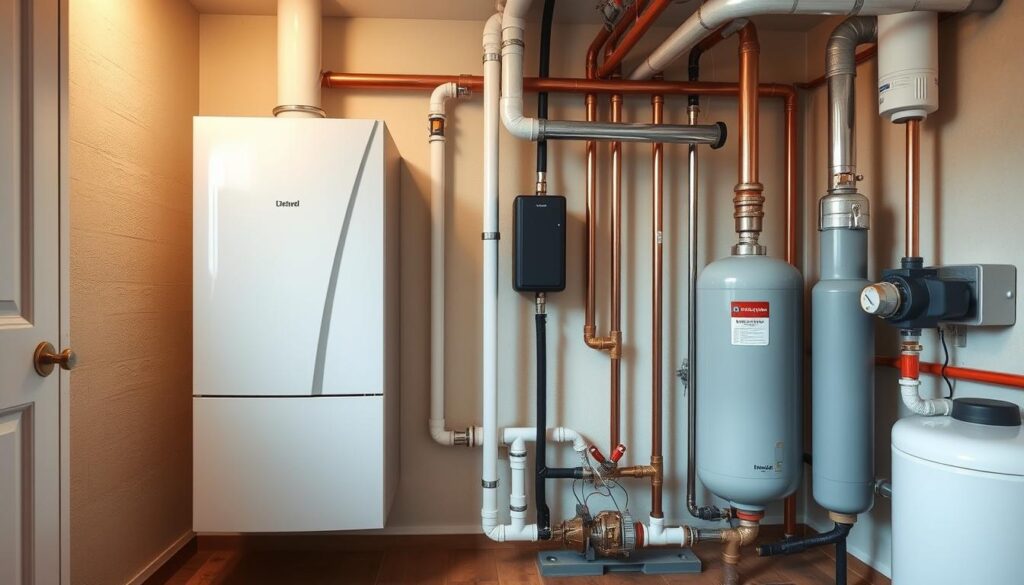 Instalacja CO z widocznymi elementami systemu