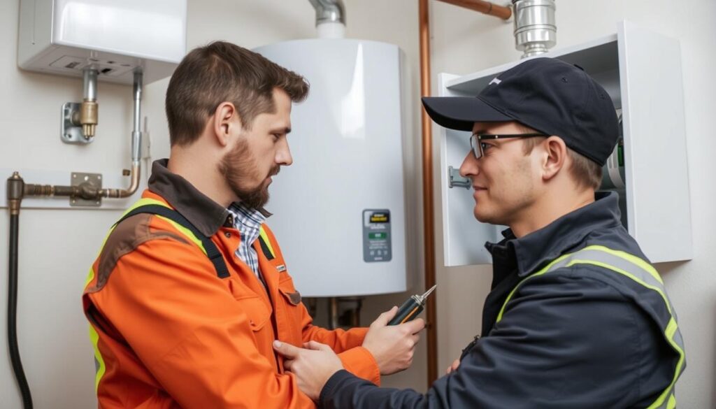 Profesjonalny hydraulik podczas montażu pieca CO