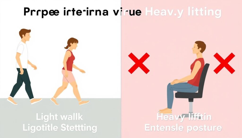Ilustracja pokazująca prawidłowe i nieprawidłowe aktywności podczas rekonwalescencji po plastyce pochwy