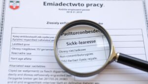 Świadectwo pracy z zaznaczonym miejscem na informacje o zwolnieniach lekarskich (l4)