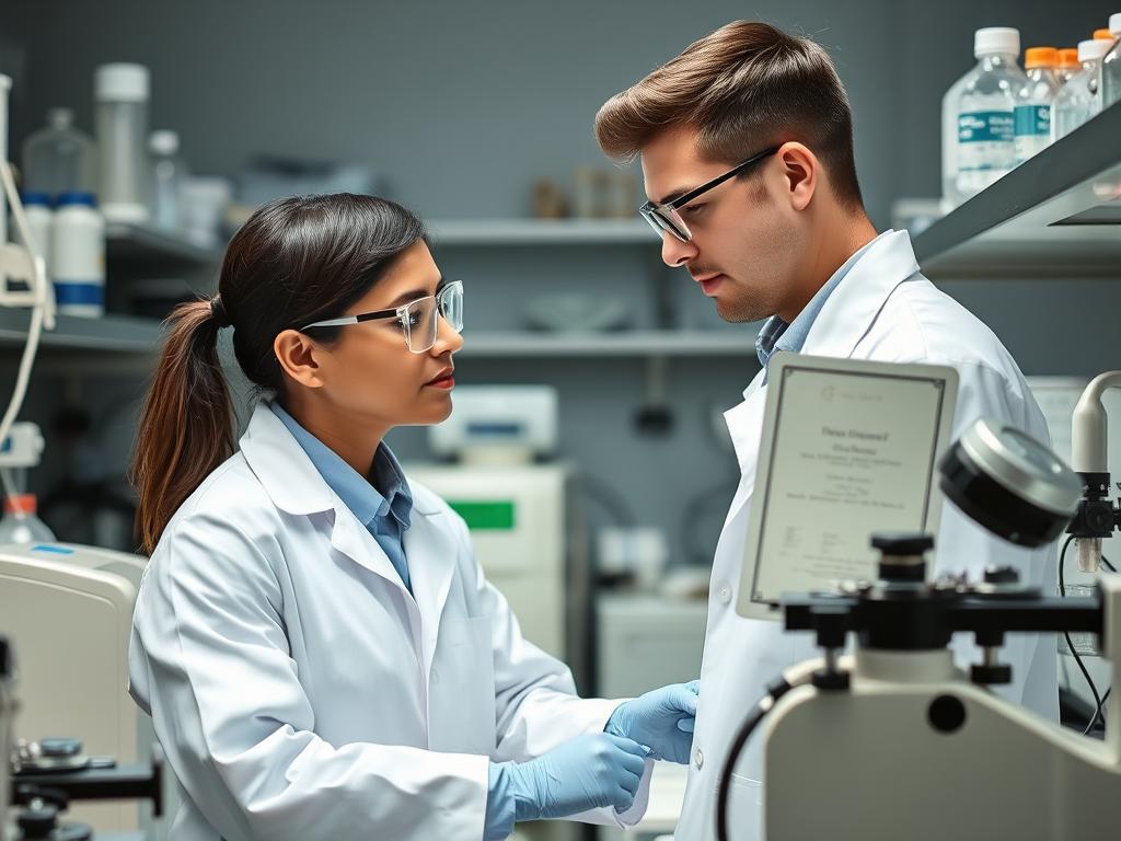 Biotechnolog z dyplomem doktorskim w laboratorium, czynniki wpływające na zarobki biotechnologa