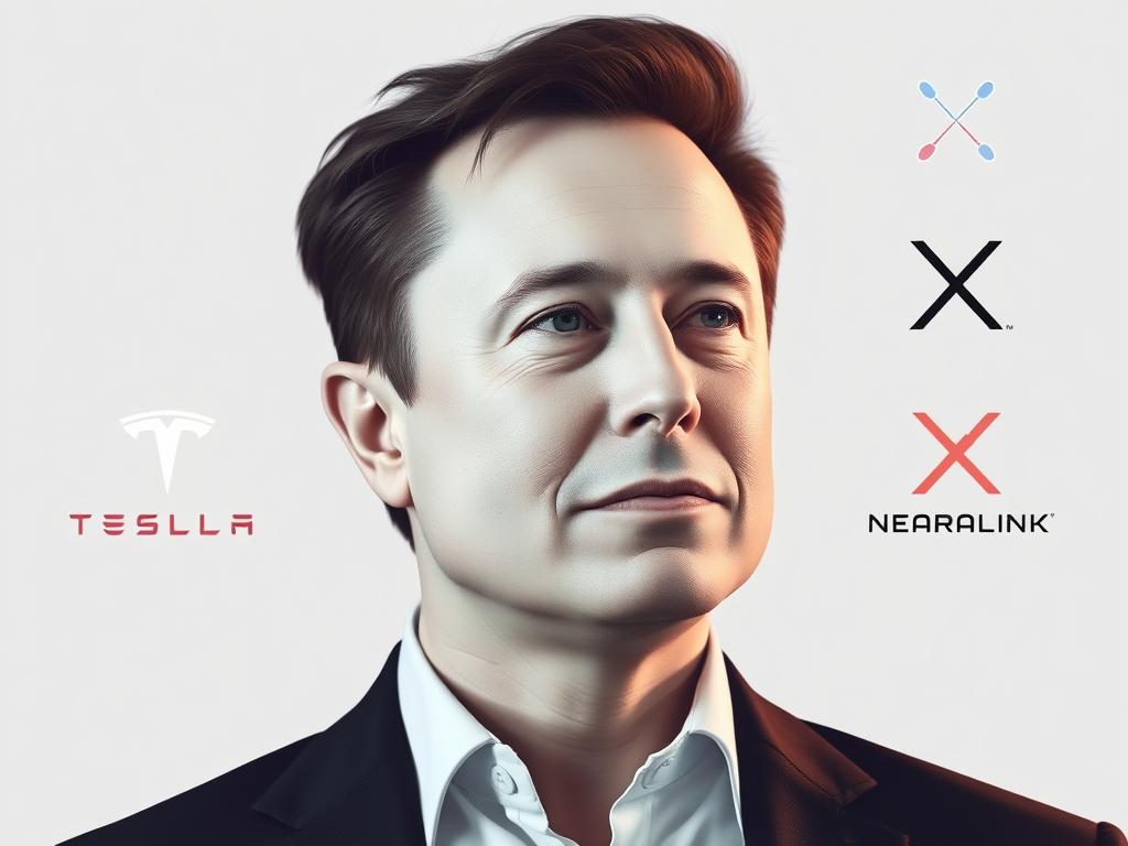 Elon Musk na tle swoich firm, symbolizujący jego status jako najbogatszego człowieka świecie Elon Musk na tle swoich firm, symbolizujący jego status jako najbogatszego człowieka świecie