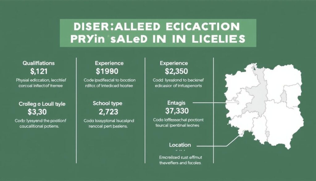 Infografika przedstawiająca czynniki wpływające na zarobki nauczyciela wychowania fizycznego