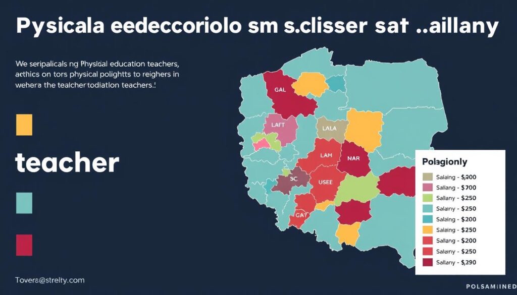 Mapa Polski pokazująca różnice w zarobkach nauczycieli WF w różnych regionach kraju