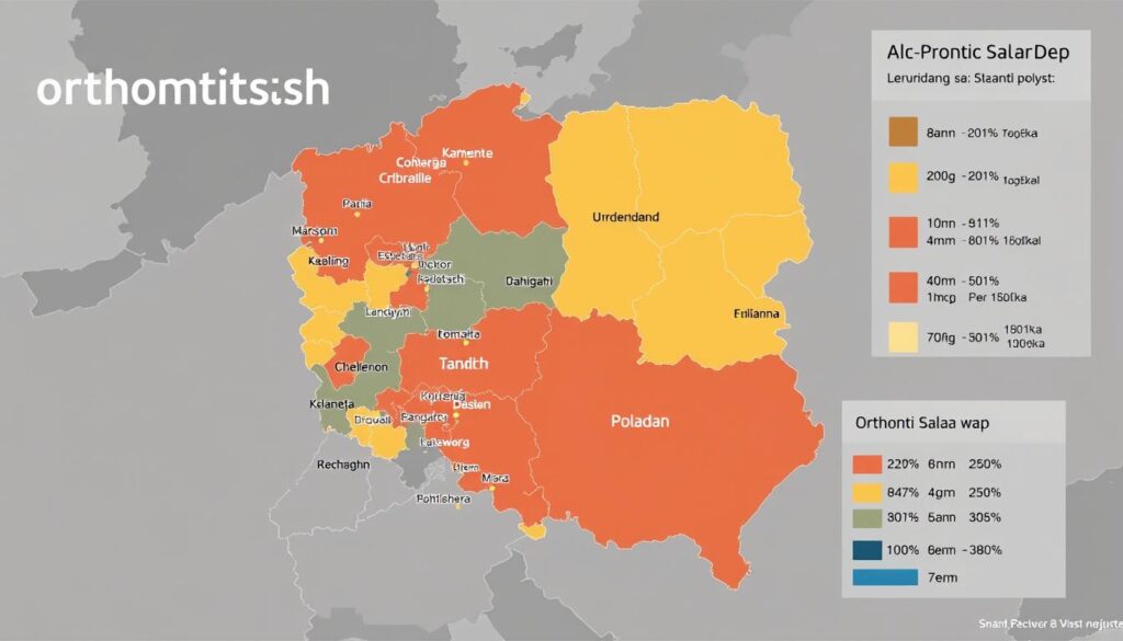 Mapa Polski pokazująca różnice w zarobkach ortodontów w różnych regionach