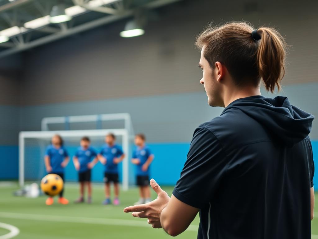 Nauczyciel WF prowadzący trening w klubie sportowym po godzinach pracy w szkole