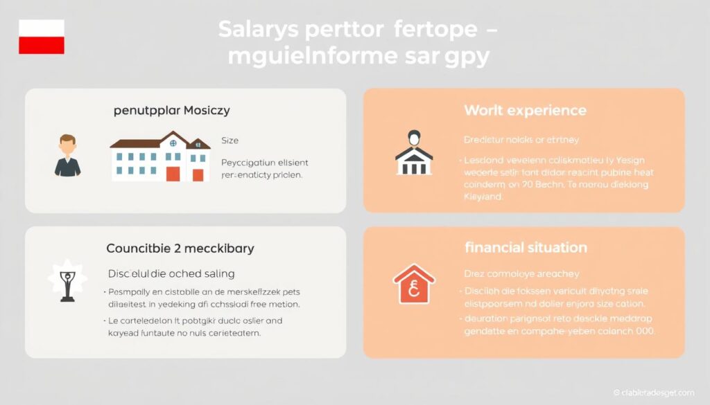 Czynniki wpływające na wynagrodzenie wójta gminy - infografika pokazująca główne determinanty wysokości pensji