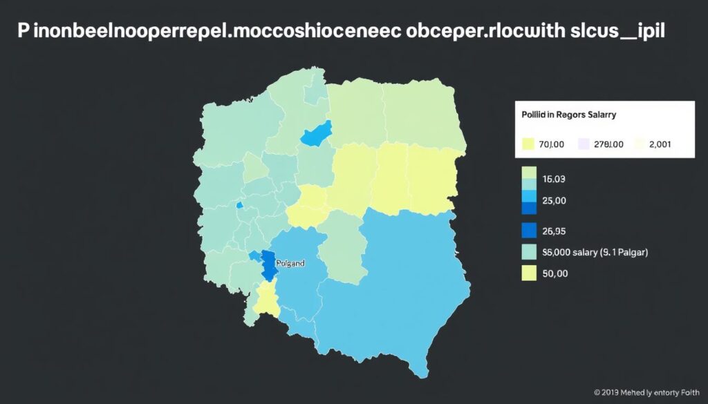 Mapa Polski pokazująca różnice w średnich zarobkach wójtów w poszczególnych województwach