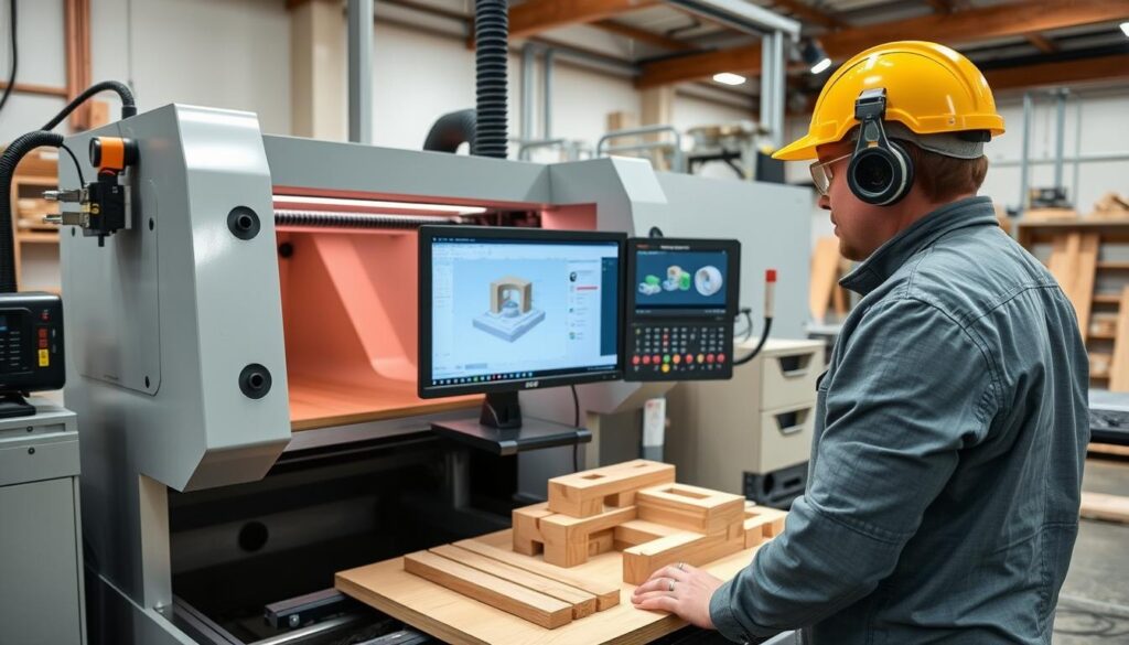 Nowoczesne technologie w stolarstwie - stolarz pracujący z maszyną CNC, ile zarabia stolarz