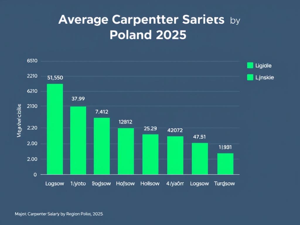 Wykres pokazujący średnie zarobki stolarza w różnych województwach Polski, ile zarabia stolarz